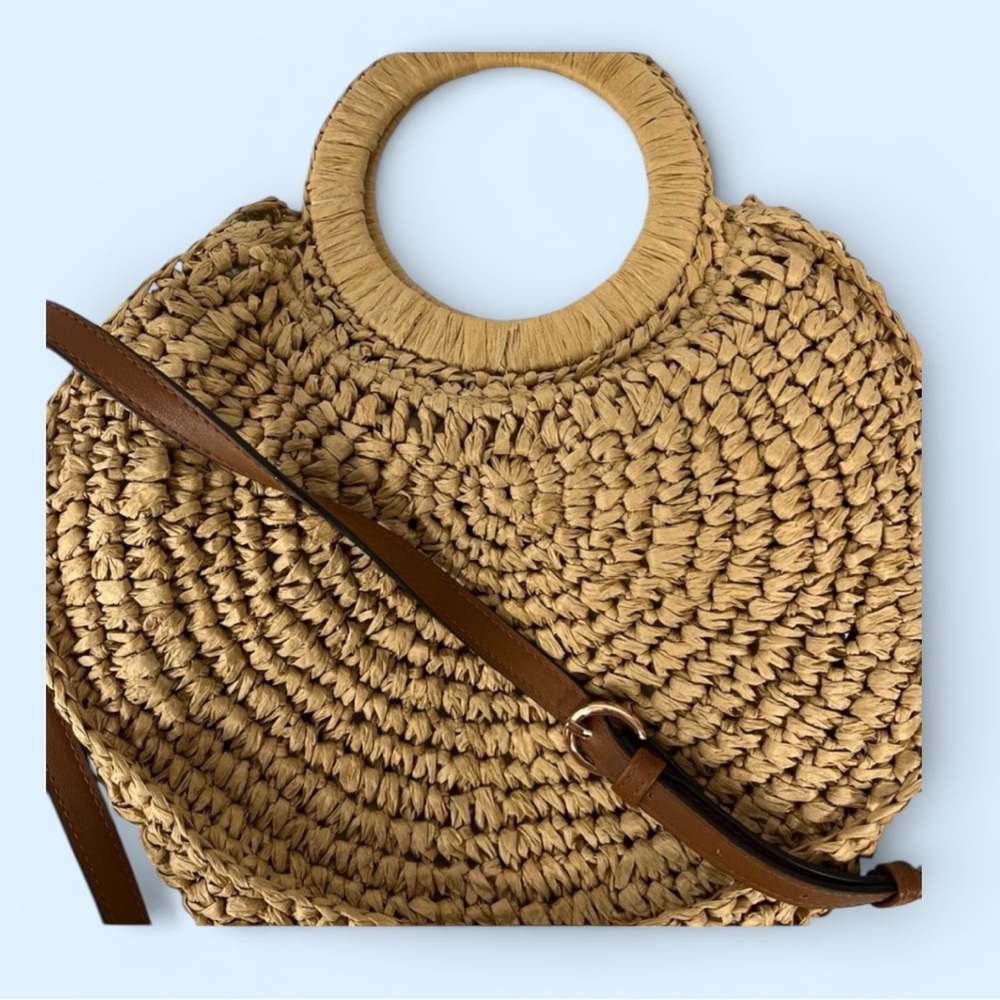 LC Lauren Conrad Woven Straw Shoulder Bag with Brown Strap